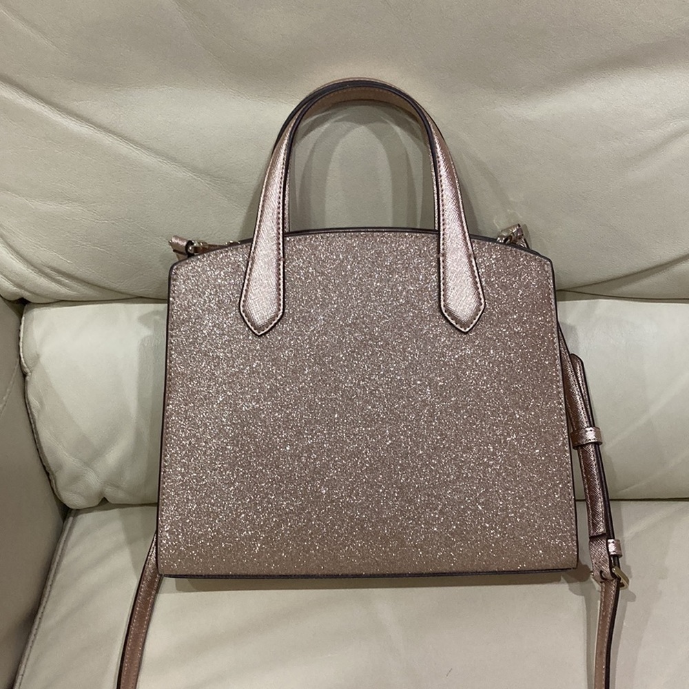 Kate Spade Rose Gold Tinsel Glitter Fabric Sparkle Satchel Purse Bag - Picture 12 of 14